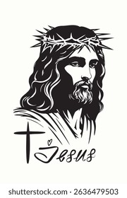 Jesus Christ portrait silhouette.Crown of thorns.Son of God black face stencil,cricut plotter laser cutting cnc.