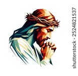 jesus christ praying - low poly design style (artwork 1)