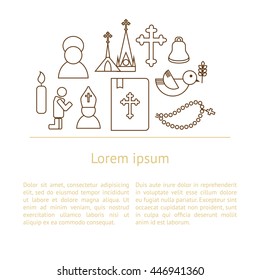 Jesus Christ religion background with text. Christianity outline pictograms