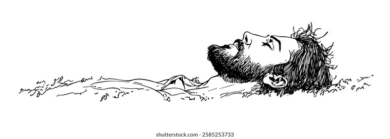 jesus christ resting in tomb before resurrection vector doodle black sketch illustration