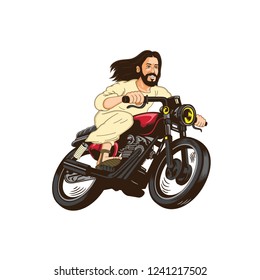 Jesus Christ is riding motorcycle cartoon