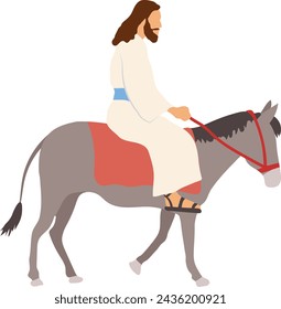 Jesus Christ Riding on a Donkey Hand Drawn Illustration