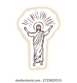 Jesus Cristo ressuscitou a figura da ressurreição para o símbolo alegre da páscoa Mão desenhada plana vetor isolado morif para o anúncio da igreja cristã, ícone da mídia social, etiqueta de estudo da bíblia da ascensão