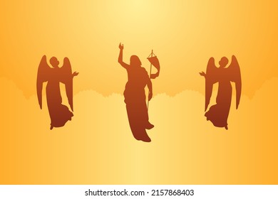 Jesus Christ rises to the sky with two angels. Happy Ascension Day Vector Illustration. Biblical silhouette illustration series
