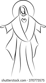 Jesus Christ Sacred Heart - abstract line drawing vector illustration