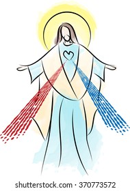 Jesus Christ Sacred Heart Divine Mercy - abstract watercolor vector illustration