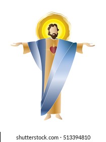 Jesus Christ - Sacred Heart of the  risen Lord, religious Easter illustration, isolated on white.