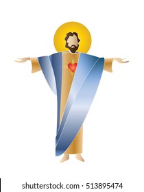 Jesus Christ - Sacred Heart of the  risen Lord, religious Easter illustration, isolated on white.
