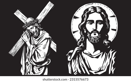 Jesus Christ Savior Messiah Son of God. Vector illustration Silhouette laser cutting