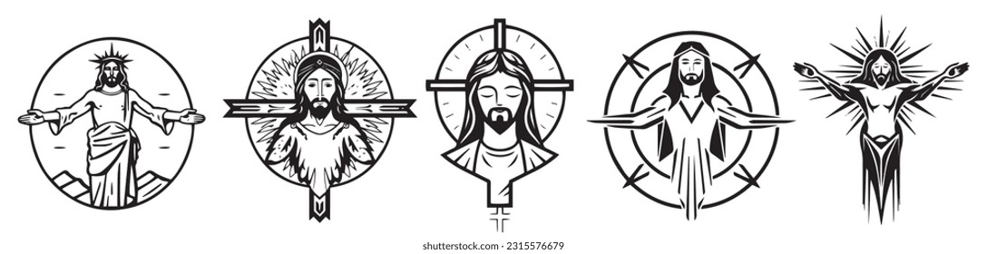 Jesus Christ Savior Messiah Son of God. Vector illustration Silhouette laser cutting