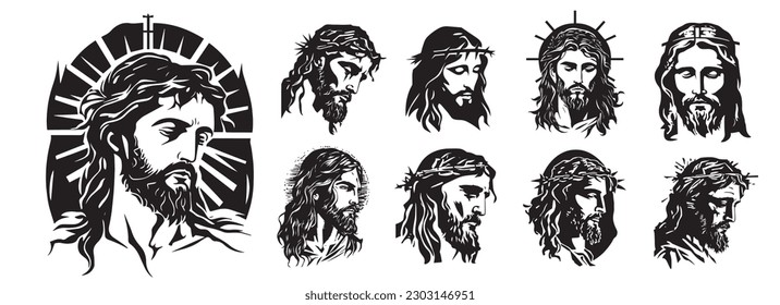 Jesus Christ, the Savior vector black illustration.