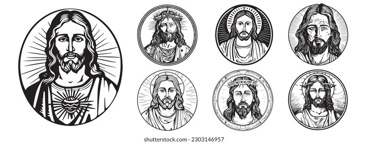 Jesus Christ, the Savior vector black illustration.