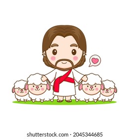 Jesus christ and the sheep chibi cartoon character