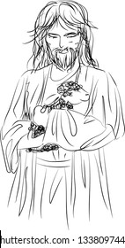 Jesus Christ Is Shepherd, Jesus With Black Sheep, Cartoon Vector