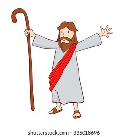Jesus Christ The Shepherd With Open Arms, Vector Illustration