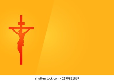 Jesus Christ silhouette poster. Biblical simple wallpaper. Catholic yellow background with empty space for text. Holy bible illustration. God help you sign. Modern religion presentation slide. Easter