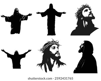 Jesus Christ Silhouette | Religious Vector Illustration | Praying and Worship Pose