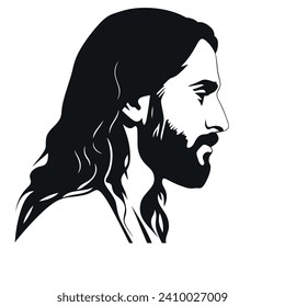 Jesus Christ silhouette, Son of God, vector illustration black on white background, printable, suitable for logo, sign, tattoo, laser cutting, sticker and other print on demand