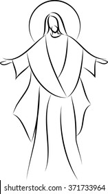 Jesus Christ simple line drawing vector illustration  and his arms spread out  Easter motive  risen Lord 