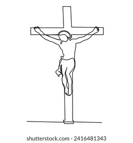 Jesus Christ sketch good Friday continuous single line and easter day cross outline vector art drawing and illustration
