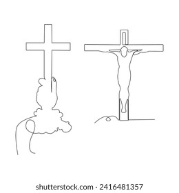 Jesus Christ sketch good Friday continuous single line and easter day cross outline vector art drawing and illustration
