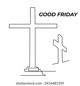 Jesus Christ sketch good Friday continuous single line and easter day cross outline vector art drawing and illustration
