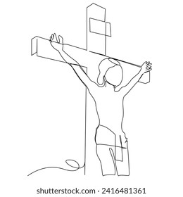 Jesus Christ sketch good Friday continuous single line and easter day cross outline vector art drawing and illustration
