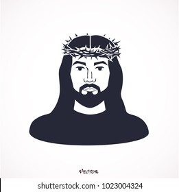 Jesus Christ, the Son of God in a crown of thorns on his head, a symbol of Christianity, vector illustration 