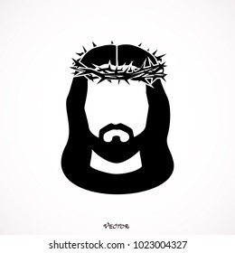 Jesus Christ, the Son of God in a crown of thorns on his head, a symbol of Christianity, vector illustration 