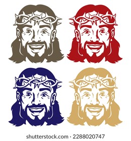 Jesus Christ, The Son Of God In A Crown Of Thorns On His Head Vector Illustration
