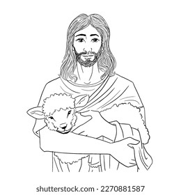 Jesus Christ, Son of God, holding a lamb in his hands, symbol of Christianity 