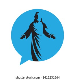 Jesus Christ, son of God inside chat bubble, vector icon