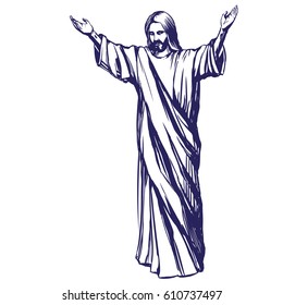 Jesus Christ, the Son of God , symbol of Christianity hand drawn vector illustration