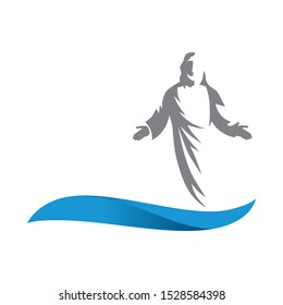 Jesus Christ, son of God and water wave, vector logo icon