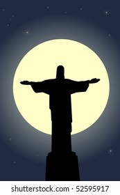 Jesus Christ statue against the moon and stars