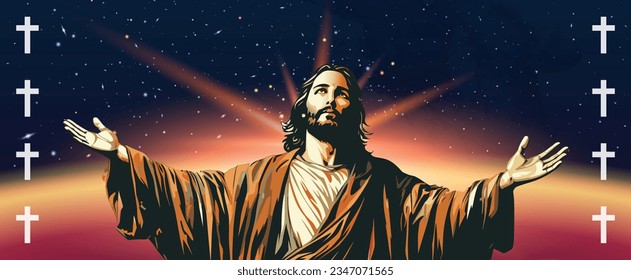 Jesus Christ Vector Illustration. Christianity. Church flyer or banner template.