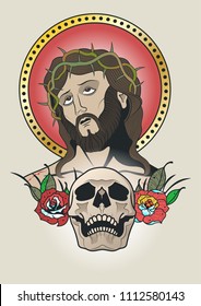 Jesus Christ Vector Traditional Tattoo Design