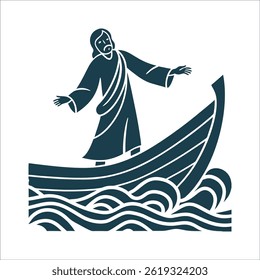 Jesus Cristo andando sobre a água Ilustração andando sobre a água Jesus com um pé em uma onda