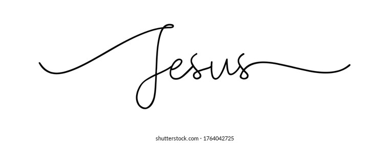 Jesus. Christian, bible, religious, churh word. Lettering typography script poster, banner vector design. Jesus with ichthys - fish. Hand drawn modern vector cursive calligraphy text - Jesus.