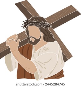 Jesus with the cross behind, the last supper, boho silhouette, christian vector illustration