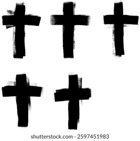 Jesus Cross Grunge Roller Brush Vector Set