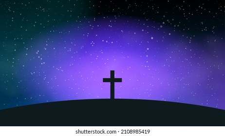 Jesus cross symbol on dark night background with copy space for text design and good friday concept. Vector illustration