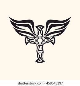 Jesus cross and wings. Christian symbols. Religious signs.