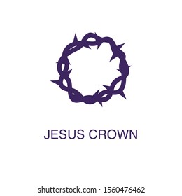 Jesus crown element in flat simple style on white background. Jesus crown icon, with text name concept template