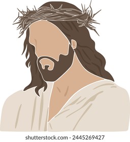 Jesus with the crown of thorns, boho silhouette, christian vector illustration	