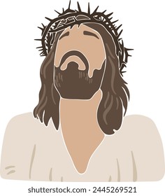 Jesus with the crown of thorns, boho silhouette, christian vector illustration	