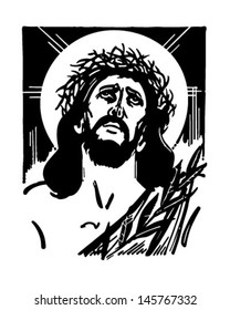 Jesus With Crown Of Thorns - Retro Clip Art Illustration