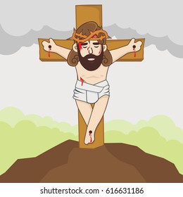 Jesus crucified to the cross with background vector