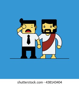 Jesus and crying businessman.