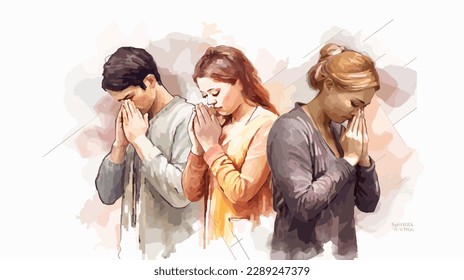 Jesus disciples praying together colorful contrast watercolor religious vector illustration - Shutterstock ID 2289247379